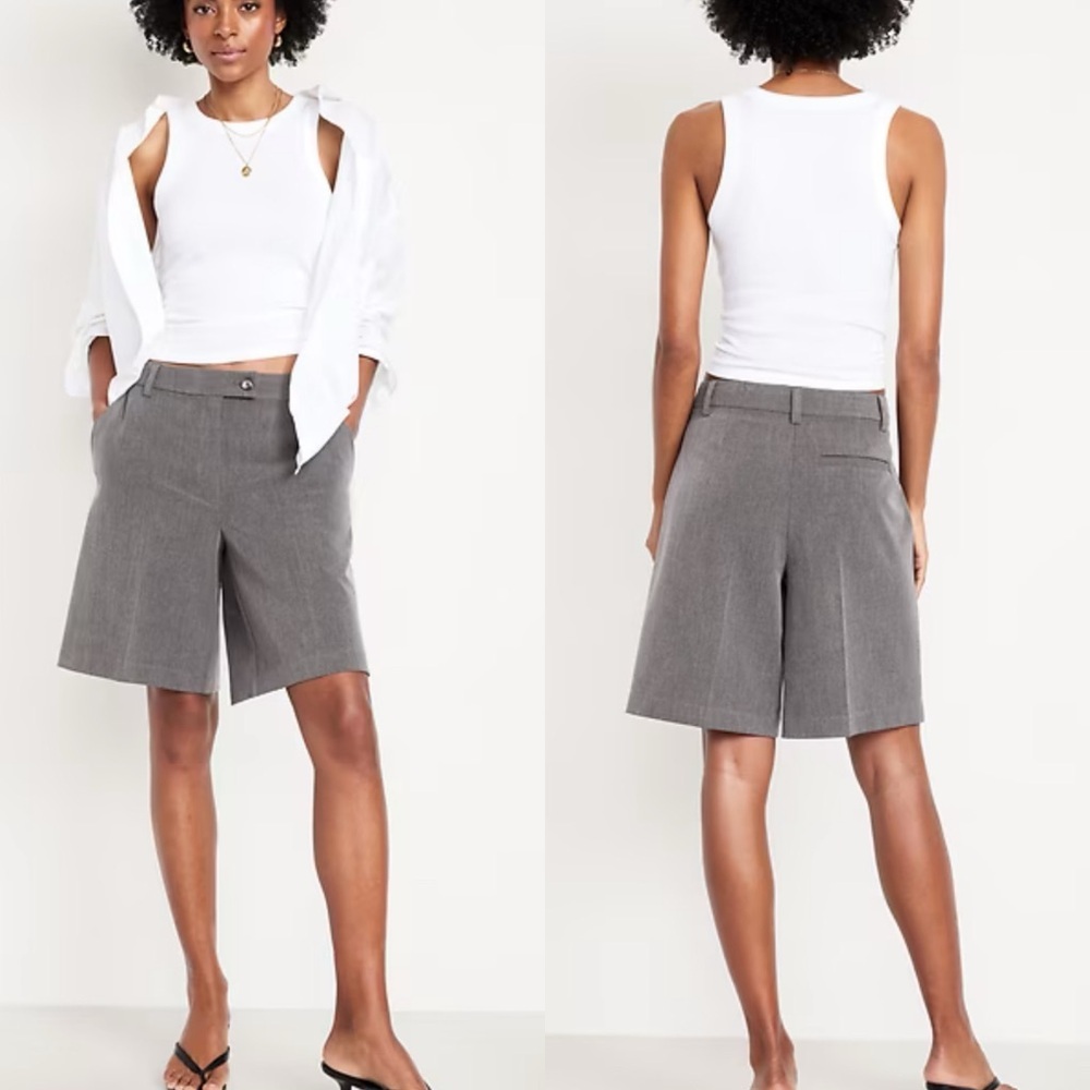 Old Navy Mid-Rise Taylor Bermuda Shorts Gray 10-inch Inseam Adjustable Waist 10